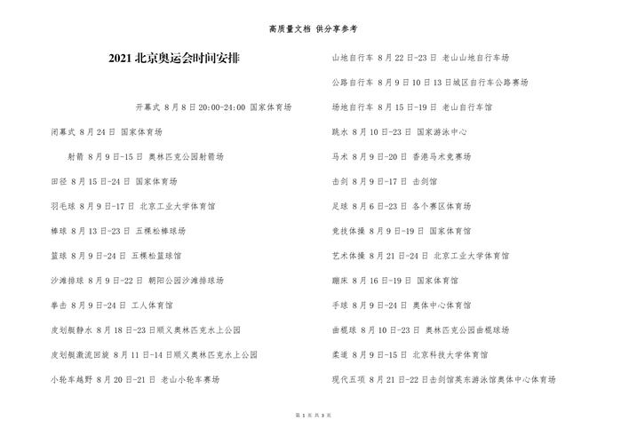 奥运会几月几日开始,几月几日结束