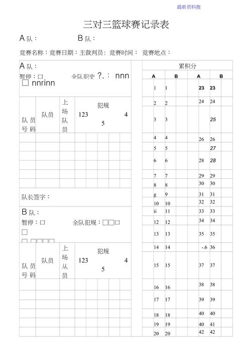 3x3篮球比赛记录表